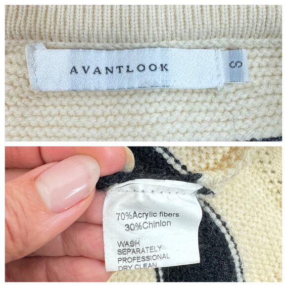 Avantlook Collared Striped Sweater Pullover Style Long Sleeve Cream Black Small - Picture 8 of 8